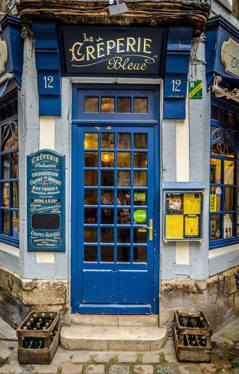 Blue French Creperie Door