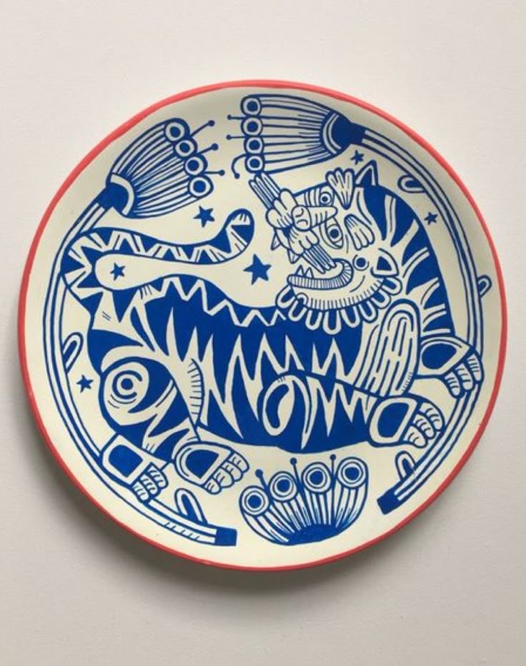 Blue and White Cat Plate