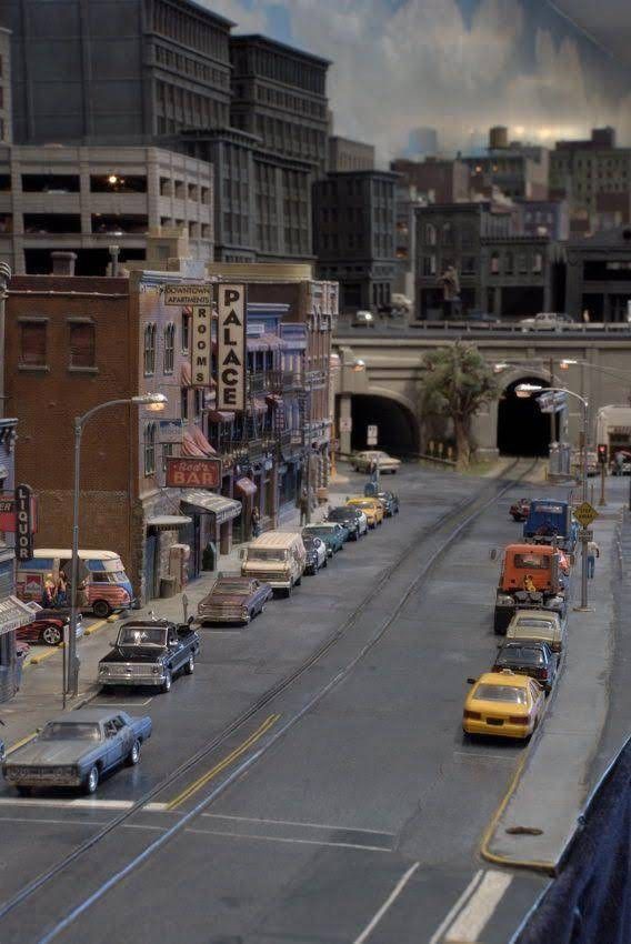 Miniature Cityscape with Vintage Cars