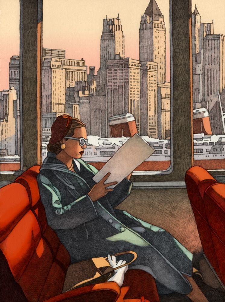 Woman Reading on Train