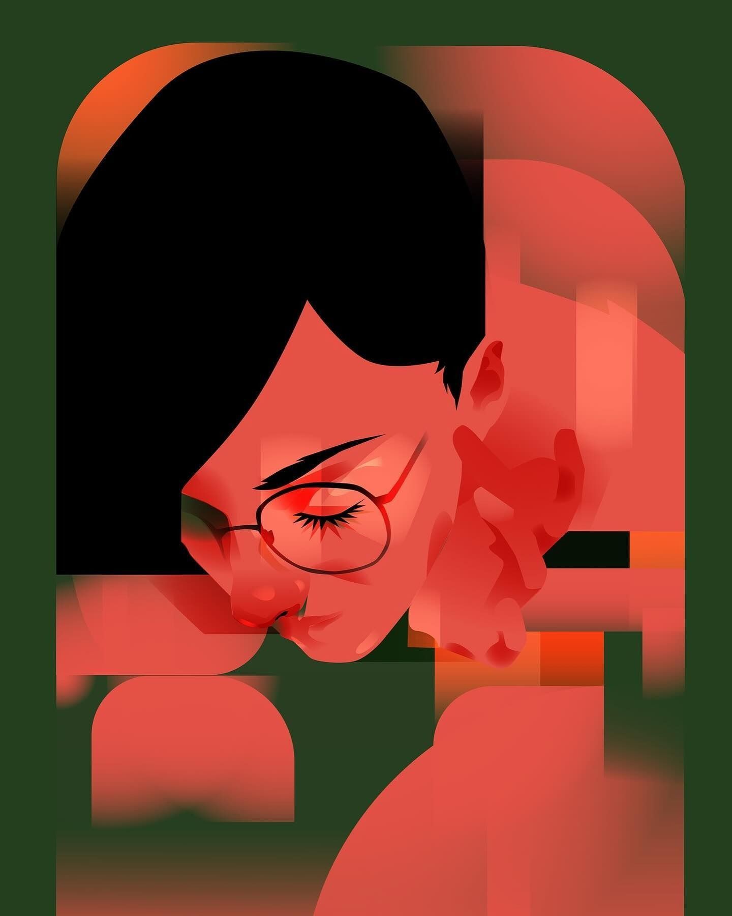 Red-toned portrait of a contemplative figure