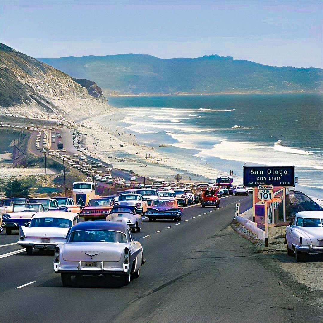 Vintage Traffic Jam by the Coast