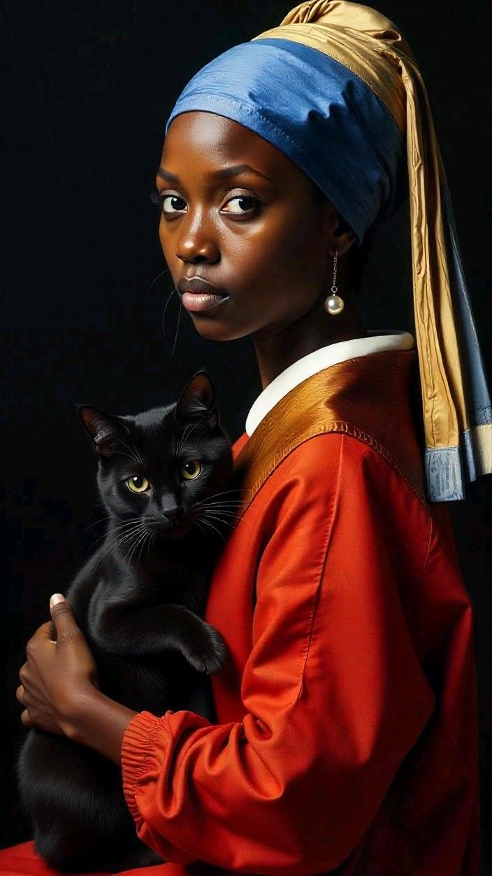Black Cat and Pearl Earring