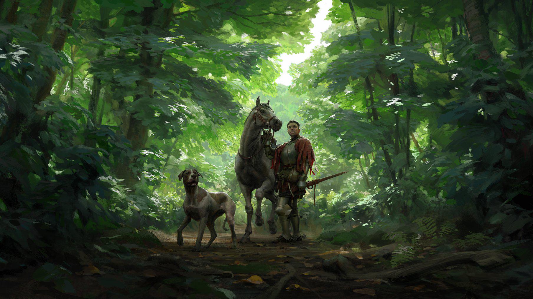 Rider and Dog in Forest