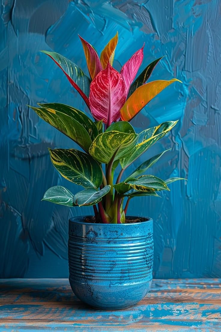 Colorful Plant in Blue Pot