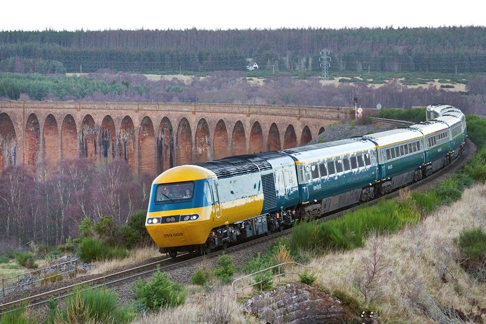 Yellow Train Crossing Viaduct