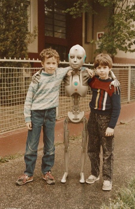 Vintage Robot with Two Boys