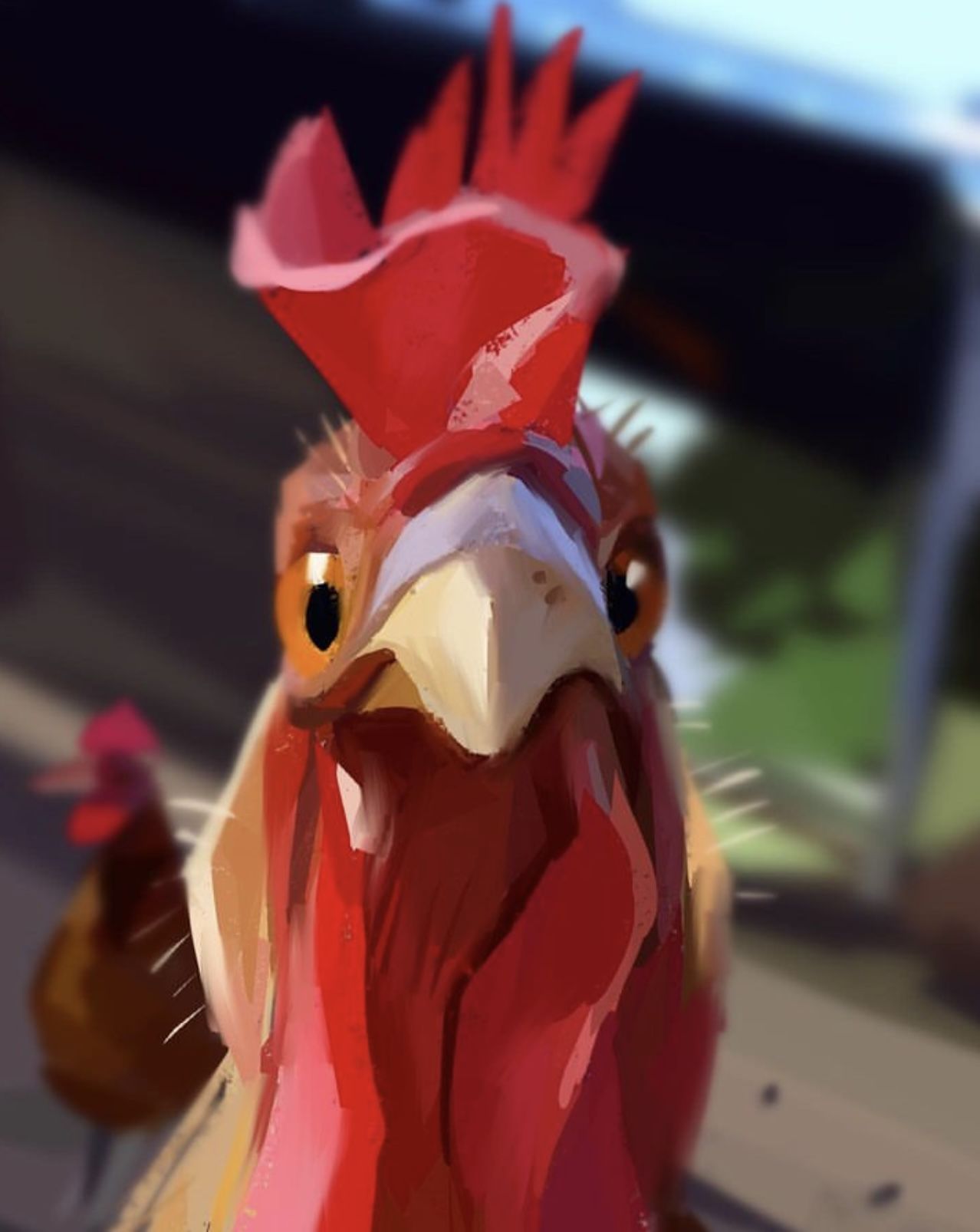 Rooster with Red Feathers