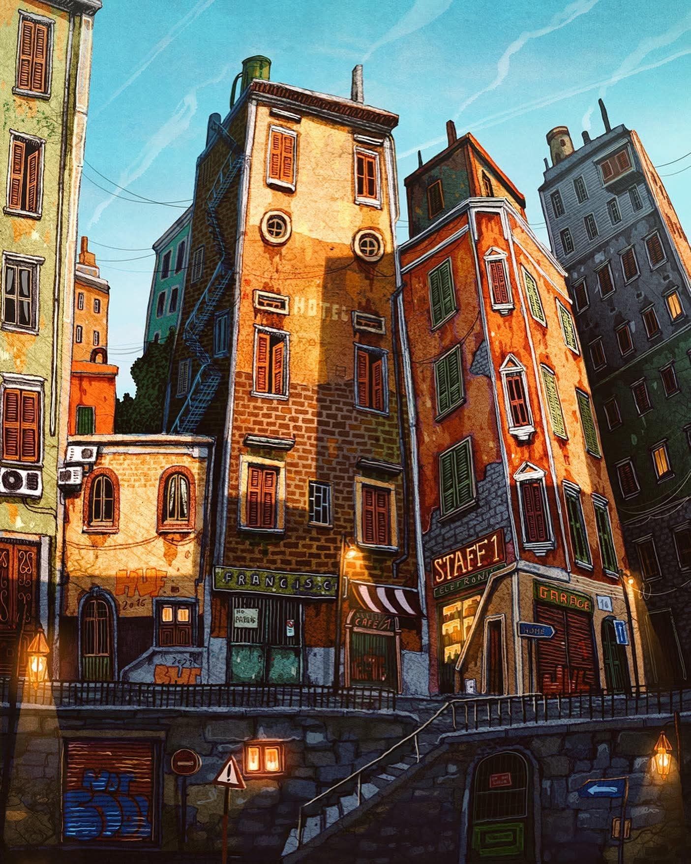 Colorful European Street Scene