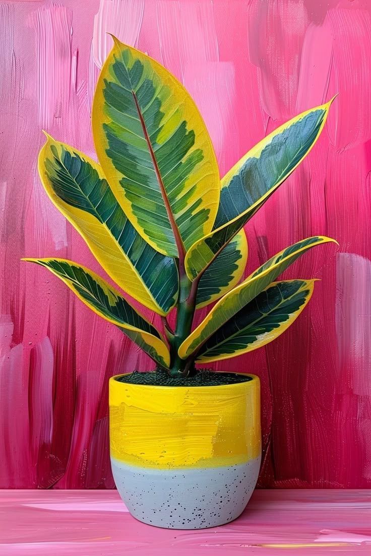 Vibrant Croton Plant in Yellow Pot
