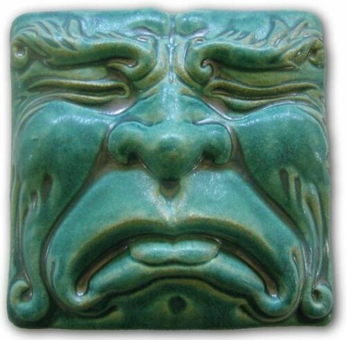 Green Ceramic Face Sculpture