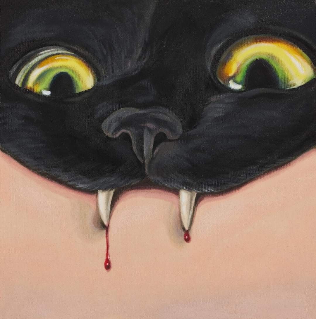 Dark Cat with Bloodied Fangs