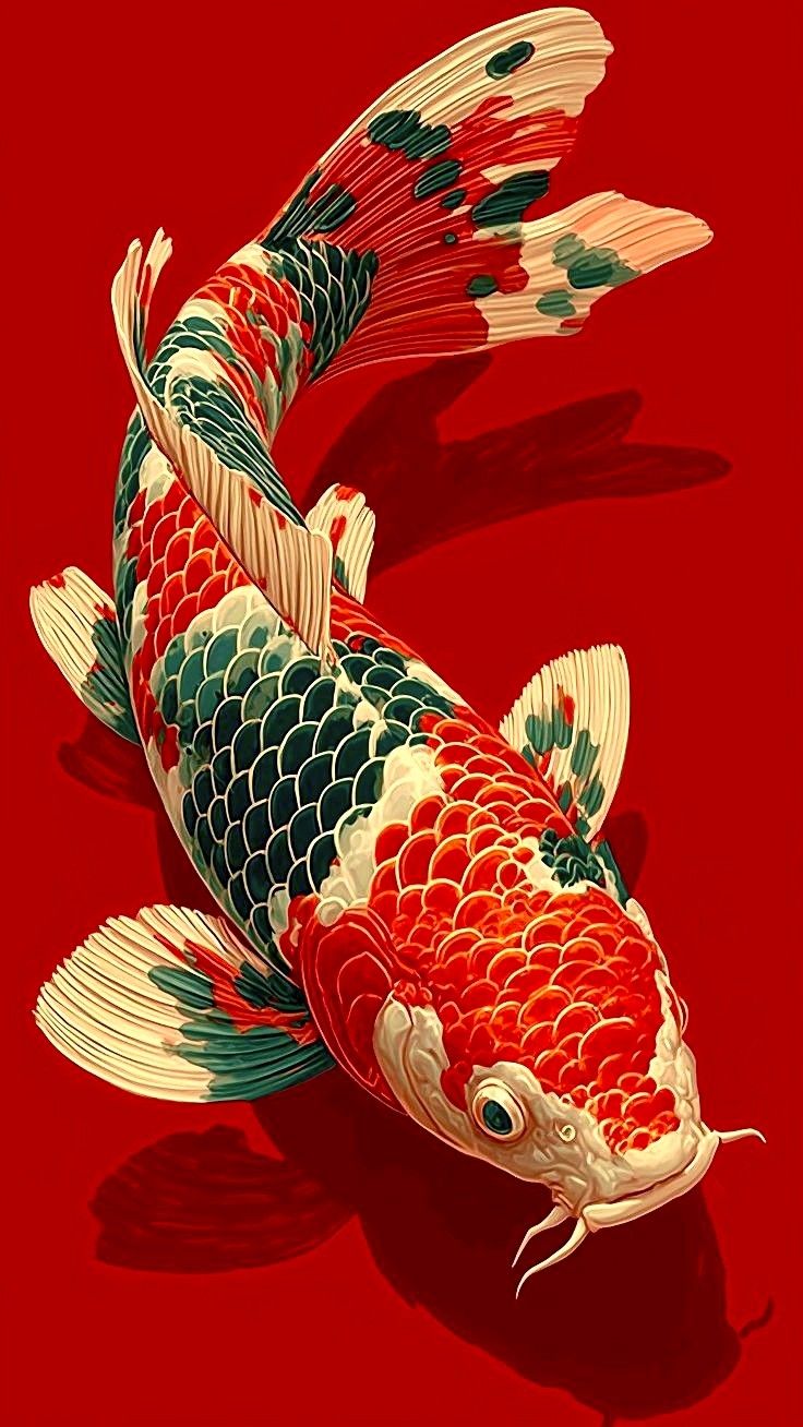 Colorful Koi Fish on Red