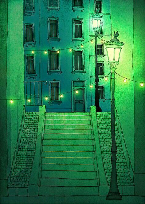 Green-lit Staircase