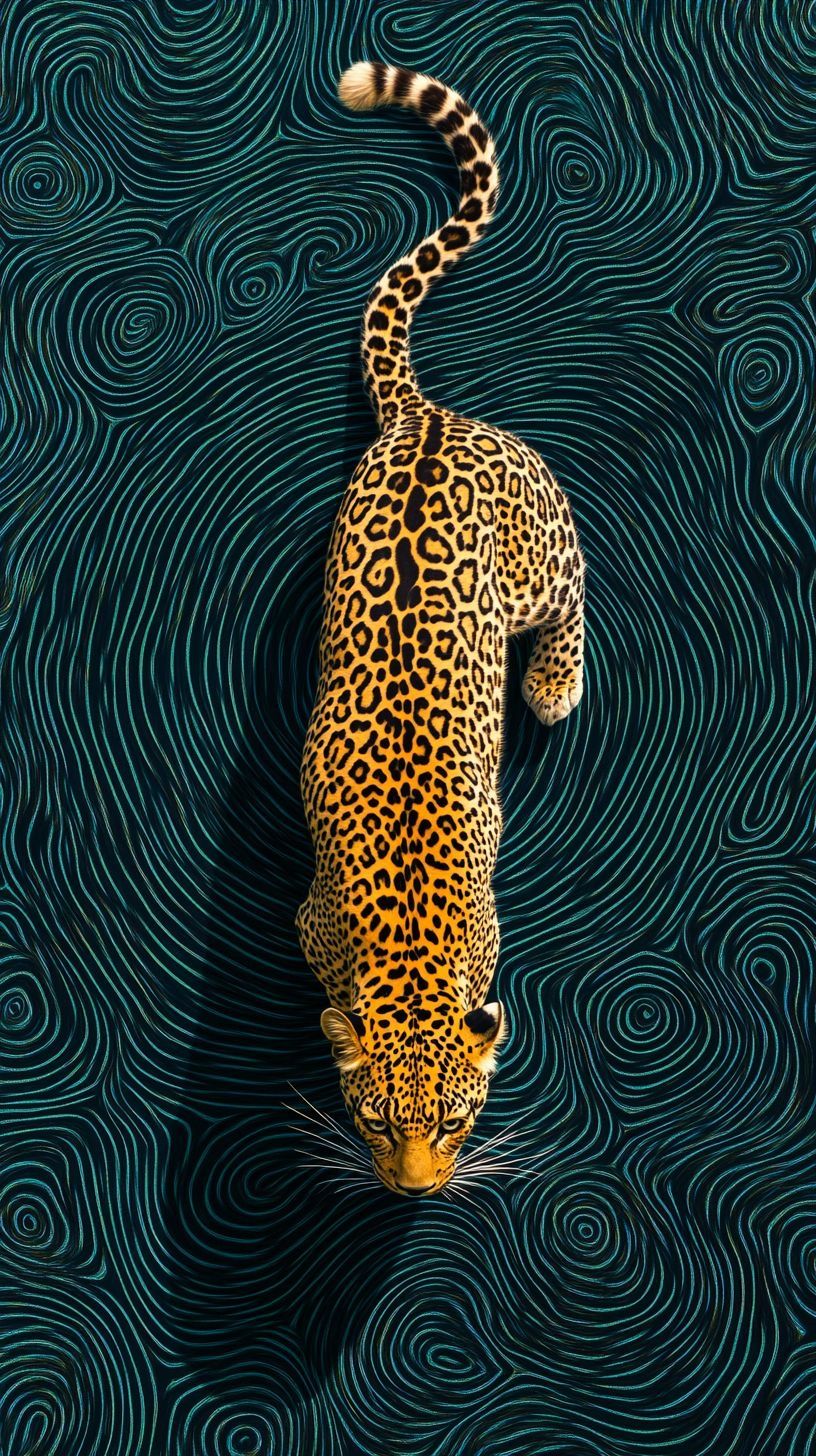 Leopard on Swirling Background