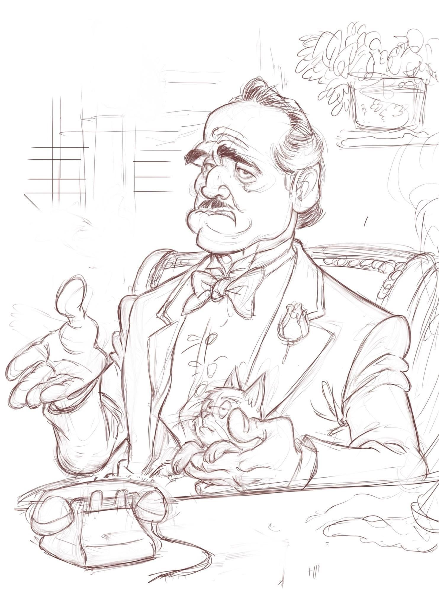 Sketch of Gentleman with Cat