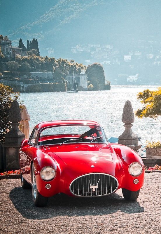 Vintage Red Maserati by Lake Como