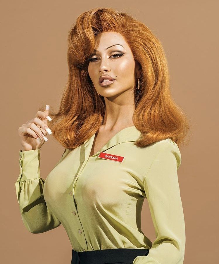 Redhead Woman Smoking in Olive Shirt