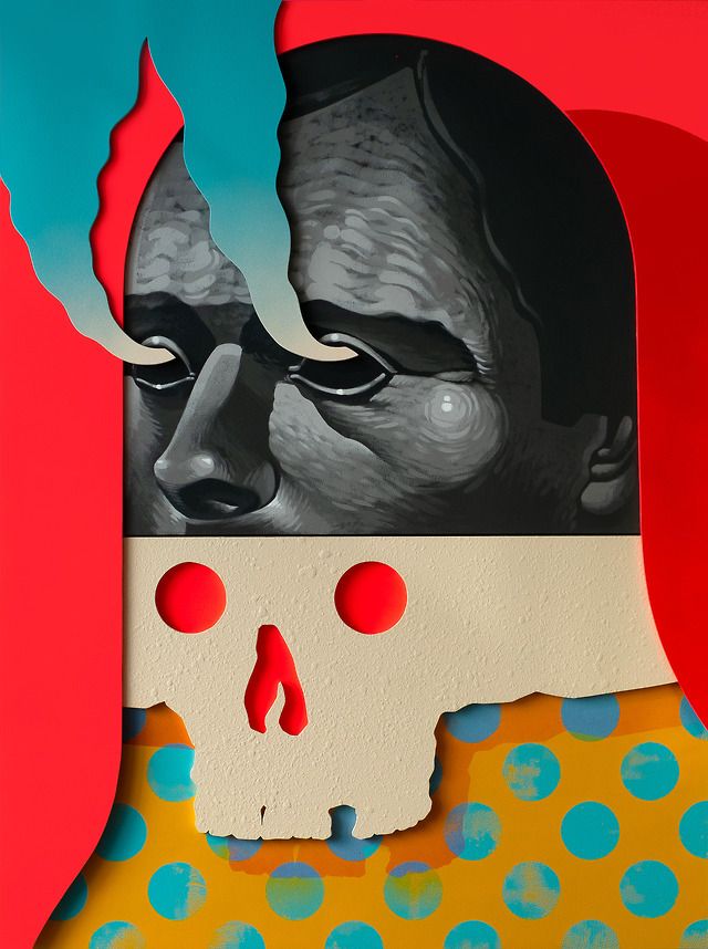 Abstract Portrait with Red Circles