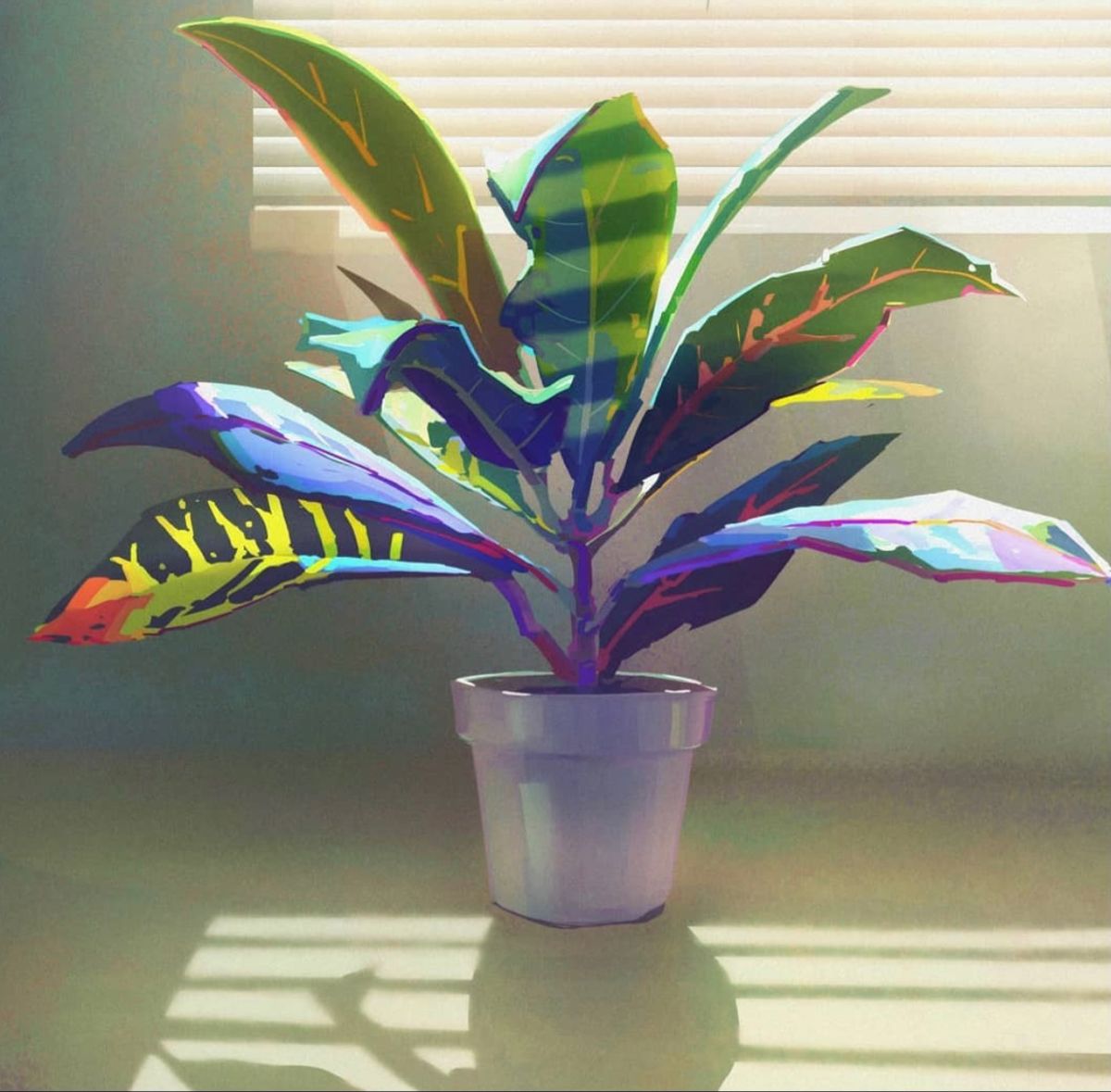 Colorful Plant in Sunlit Window