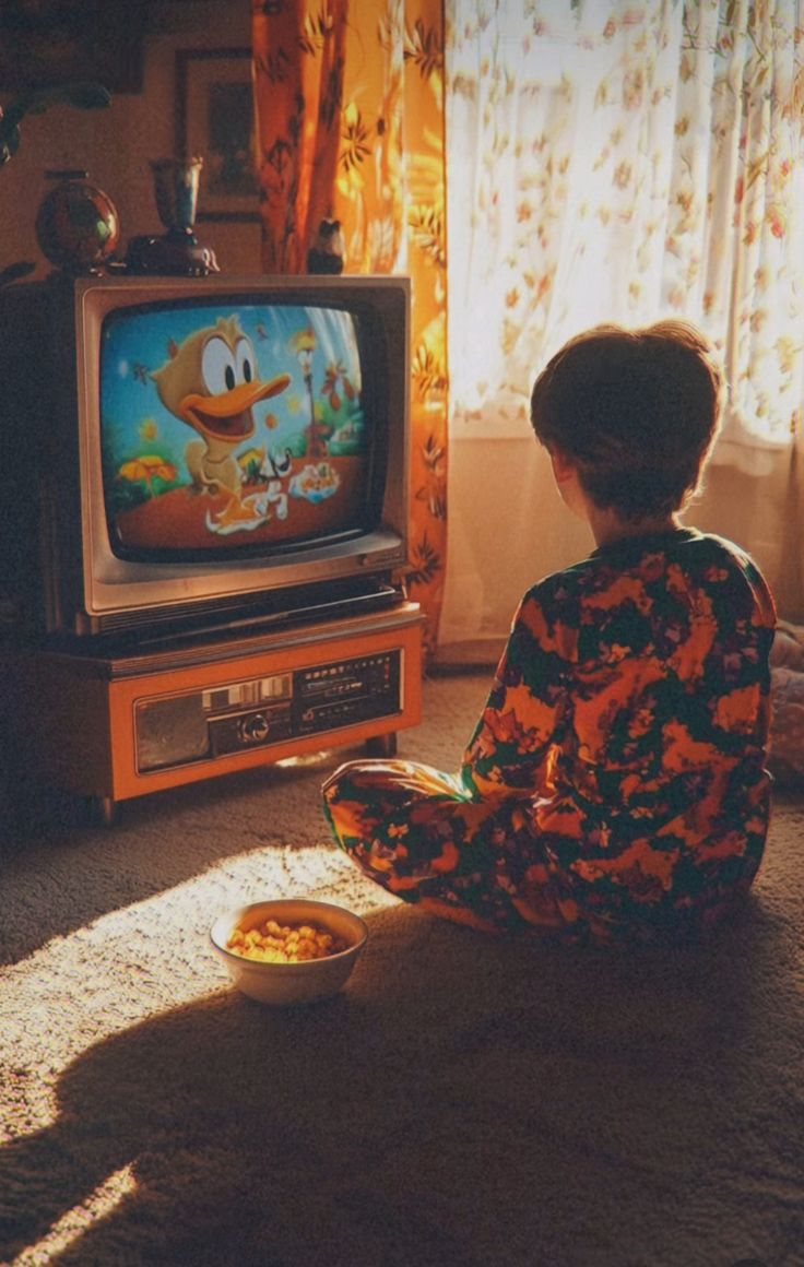 Child Watching Retro TV