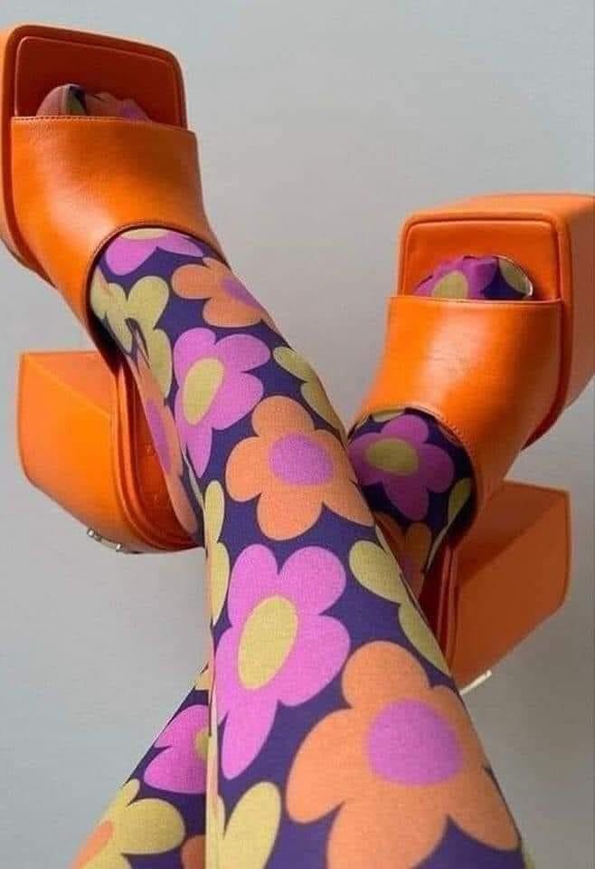 Floral Tights and Orange Heels