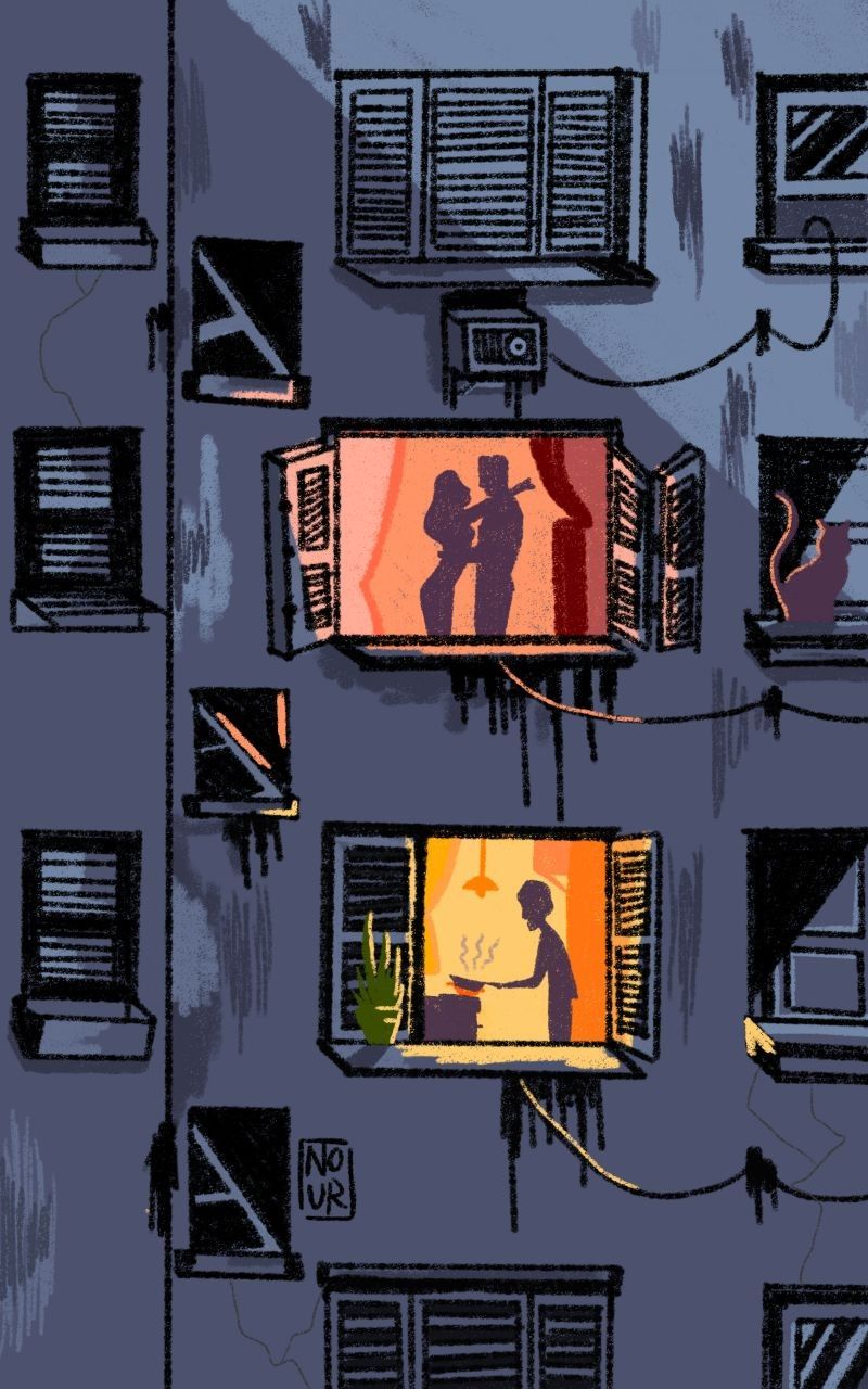 Silhouettes in windows