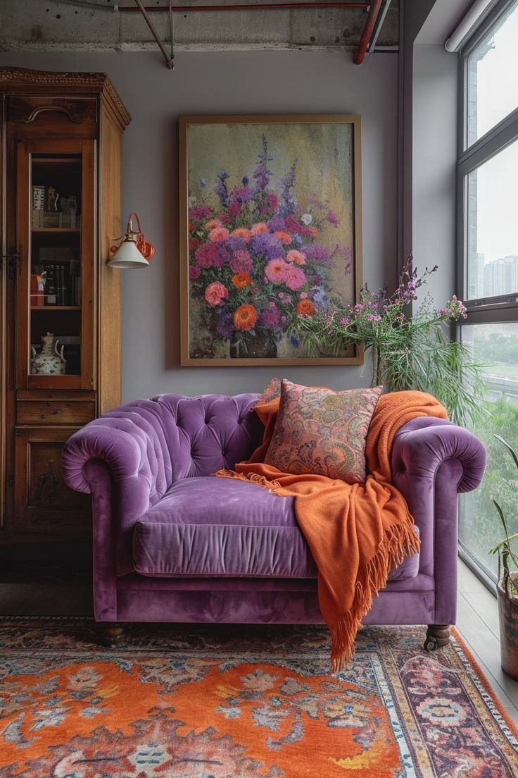 Elegant Purple Velvet Chesterfield Sofa
