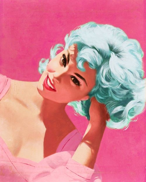 Vintage Pin-Up Girl with Teal Wig