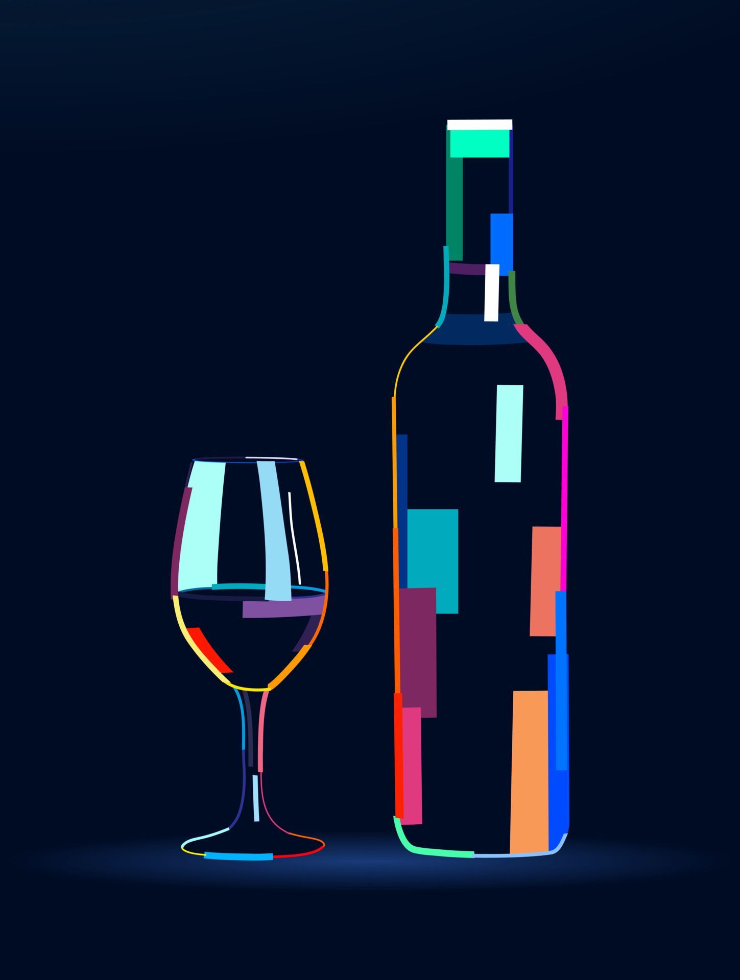 Colorful Wine Bottle and Glass