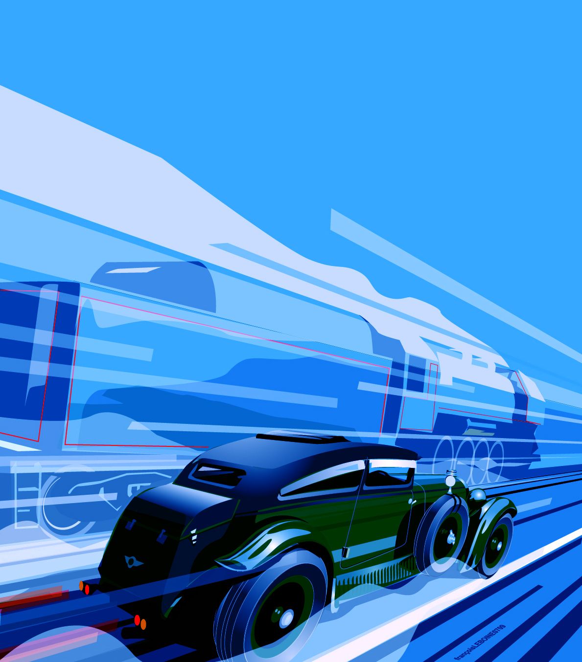 Speeding Vintage Car Illustration