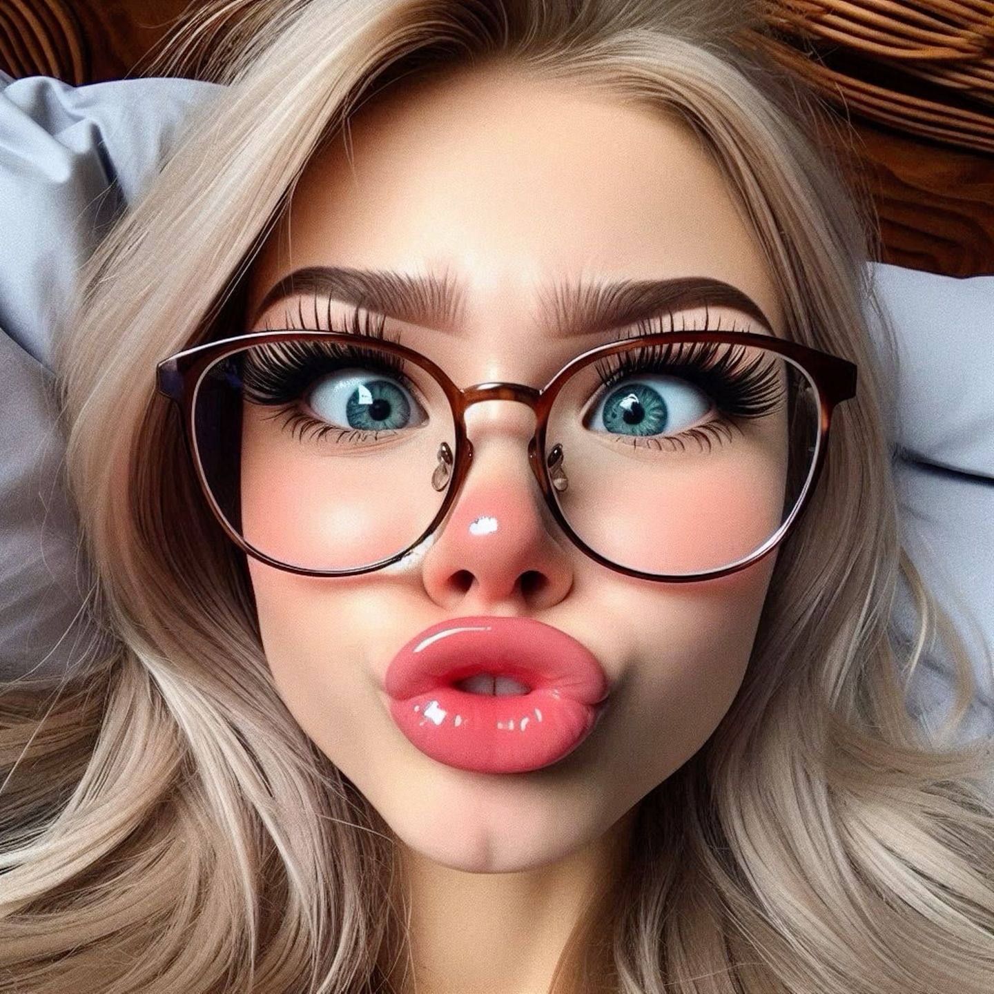 Blonde Woman with Glasses and Big Lips