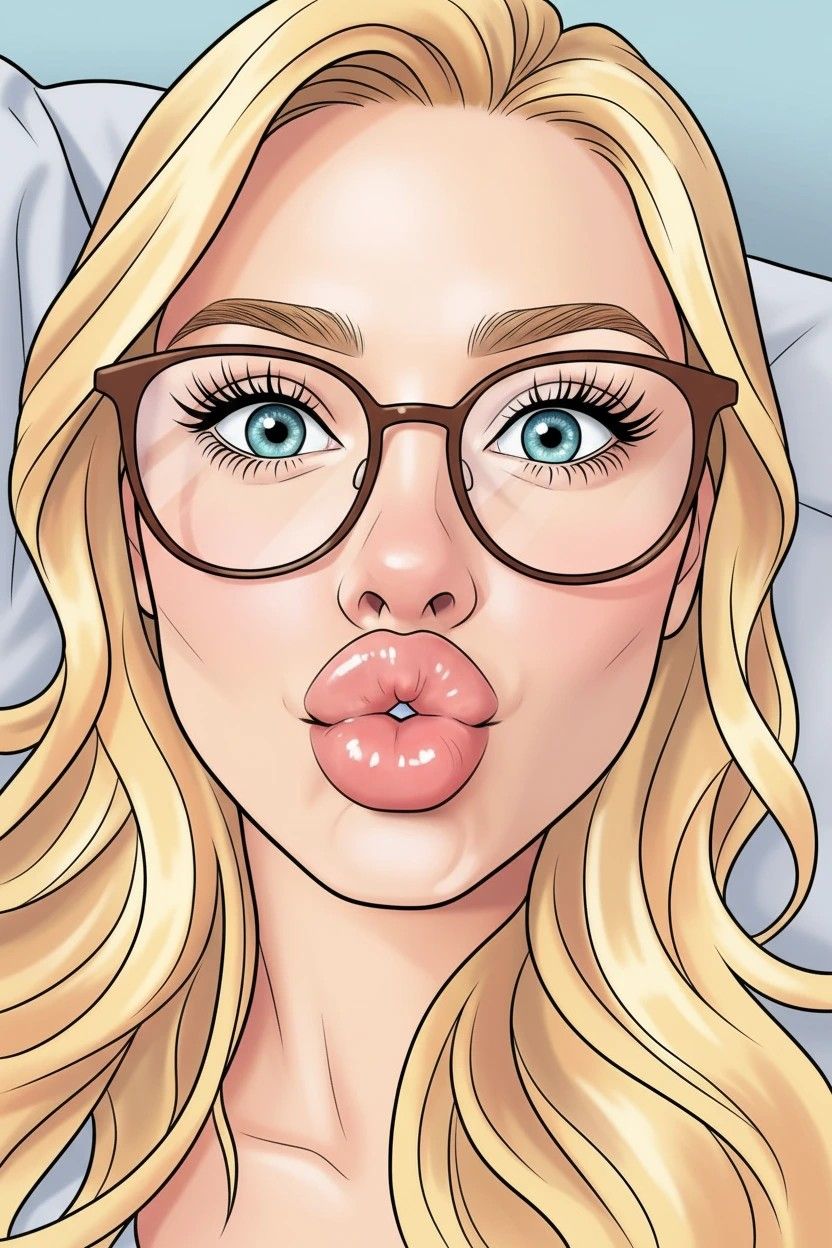 Blonde Woman Wearing Glasses Blowing Kiss