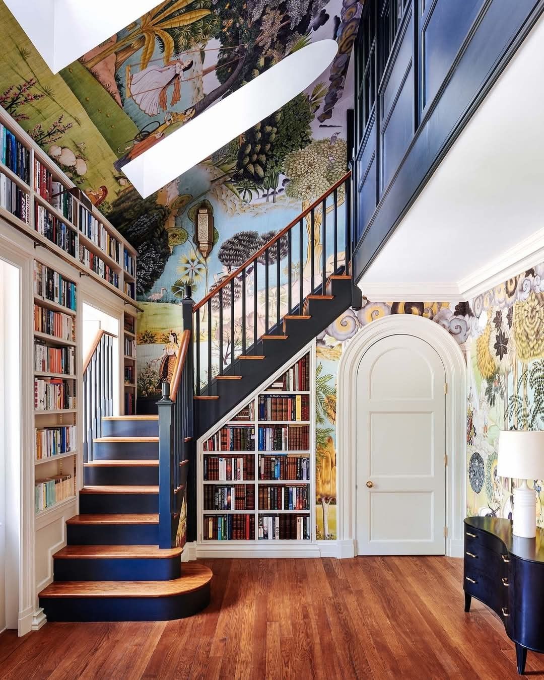 Staircase Library with Mural Ceiling
