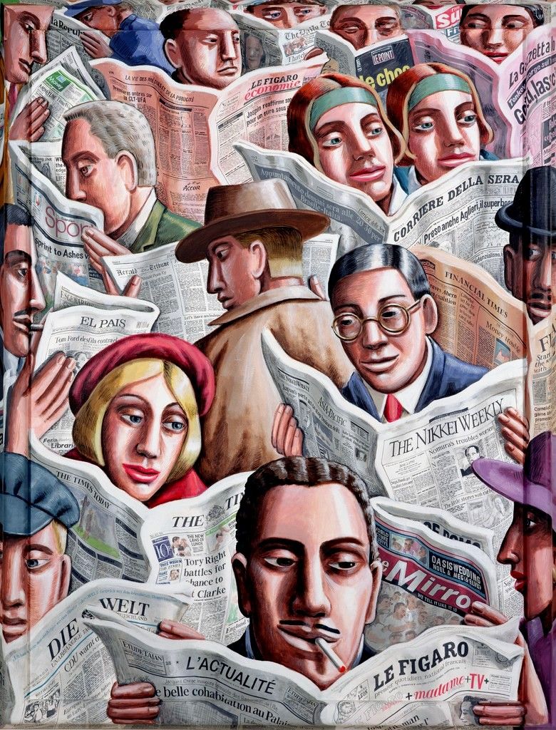 Newsreaders Amidst Papers