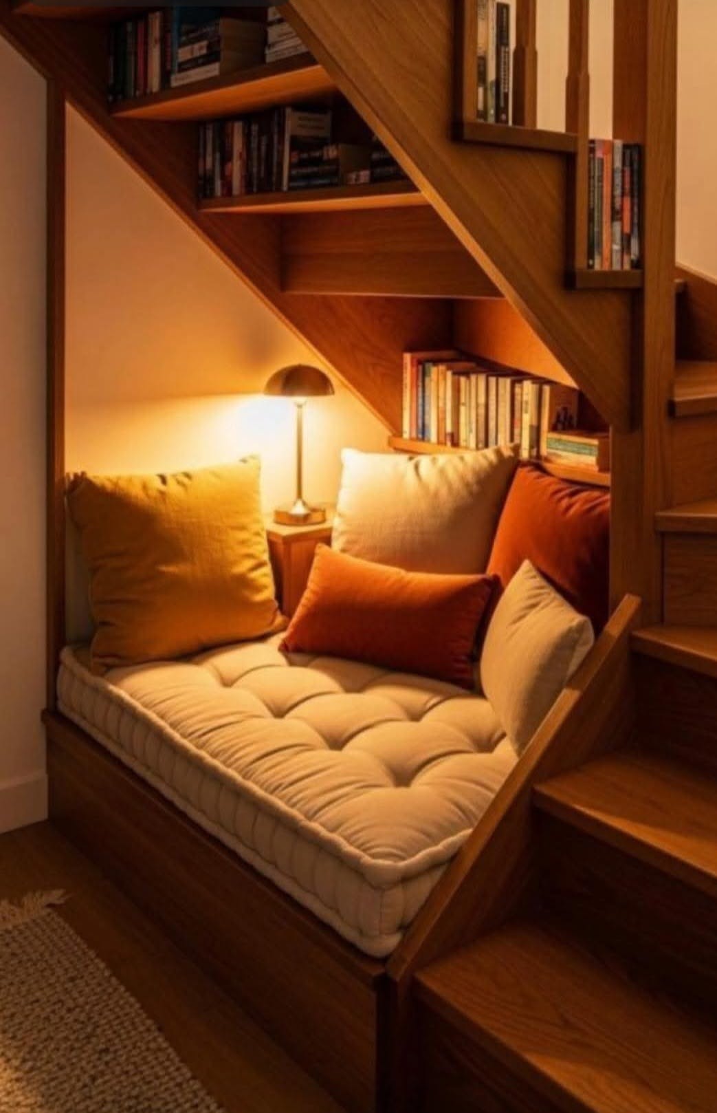 Cozy Reading Nook Under Stairs