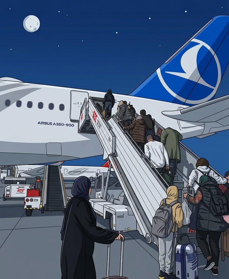 Nighttime boarding scene