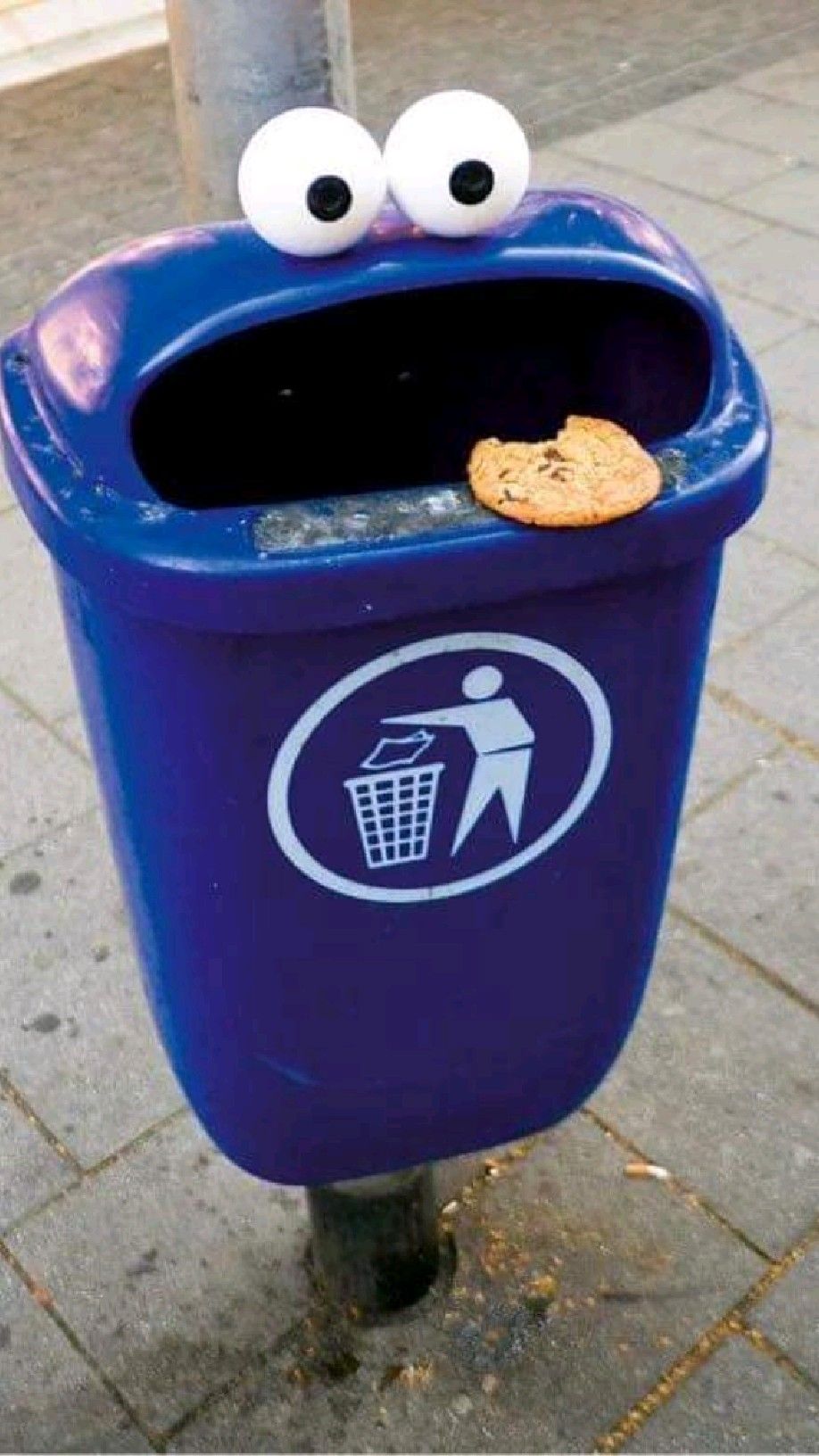 Blue Trash Can with Cookie