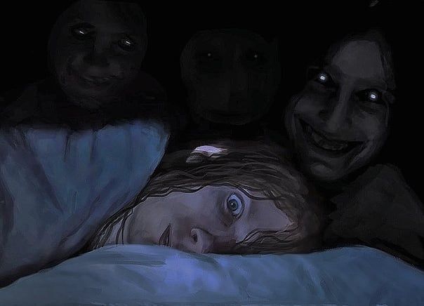 Nightmare scene with multiple faces