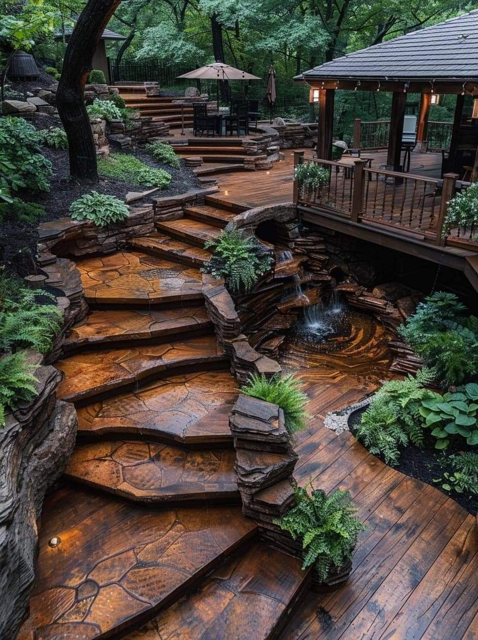 Stunning Natural Stone Staircase with Waterfall