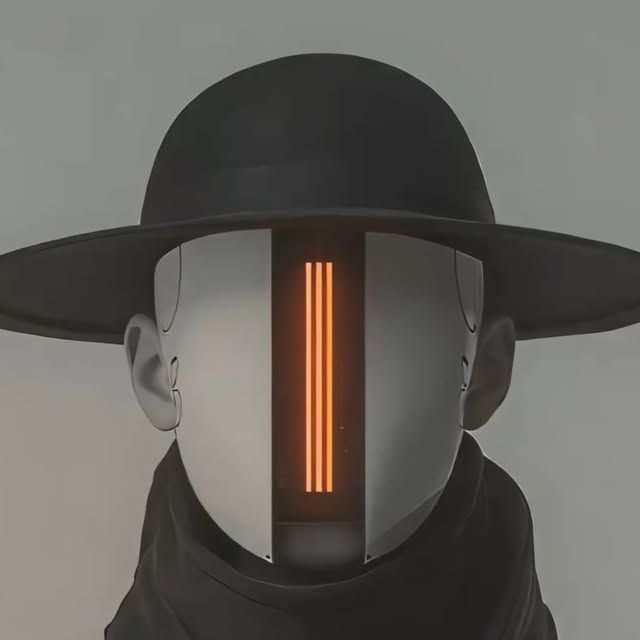 Masked Figure with Orange Stripes