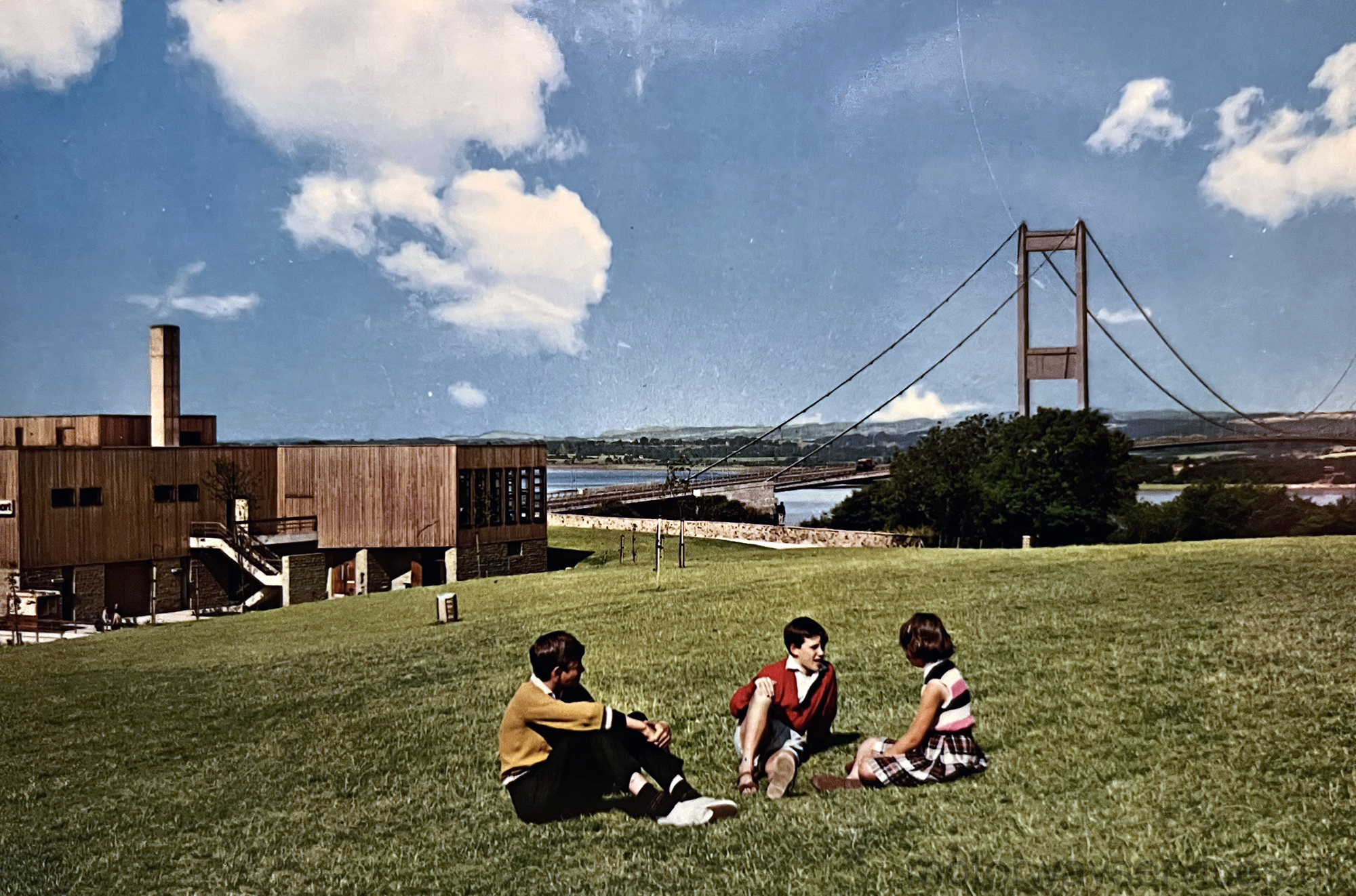 Children Relaxing by a the Severn Bridge Services, Aust