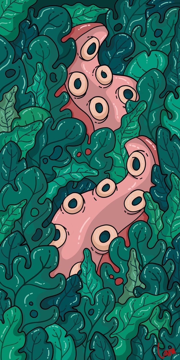 Octopus Amidst Green Leaves