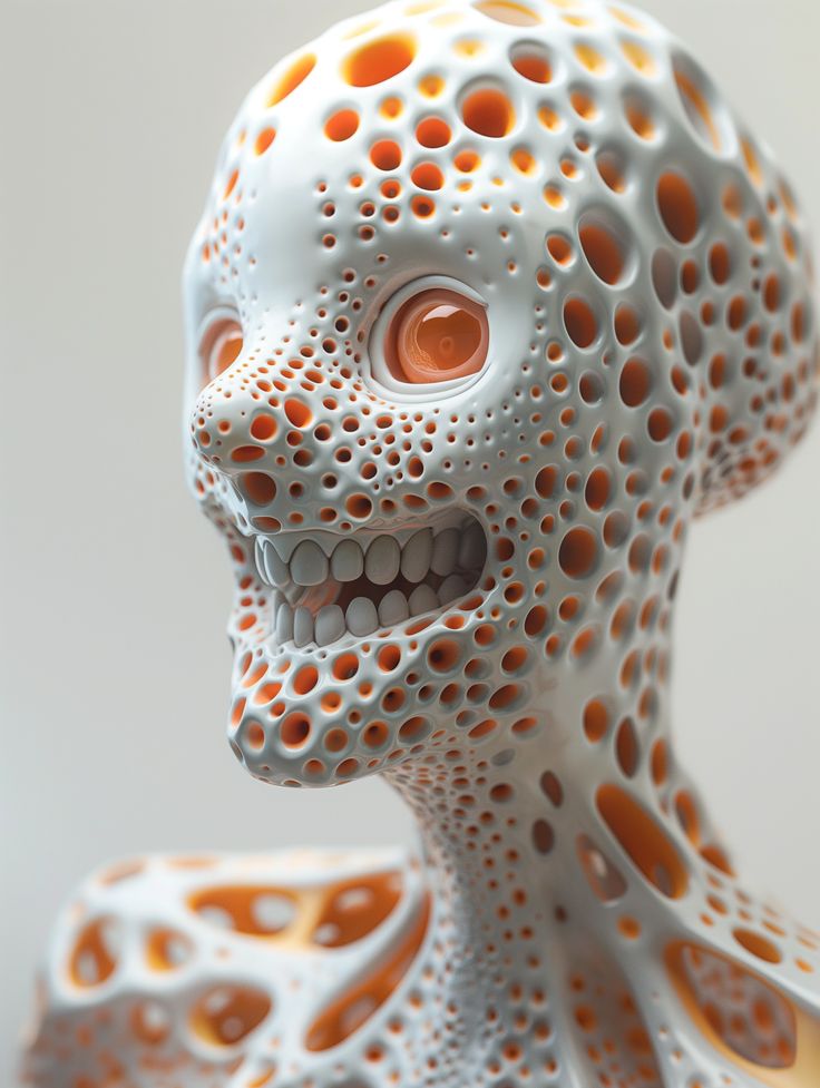 Porcelain Skull with Orange Holes