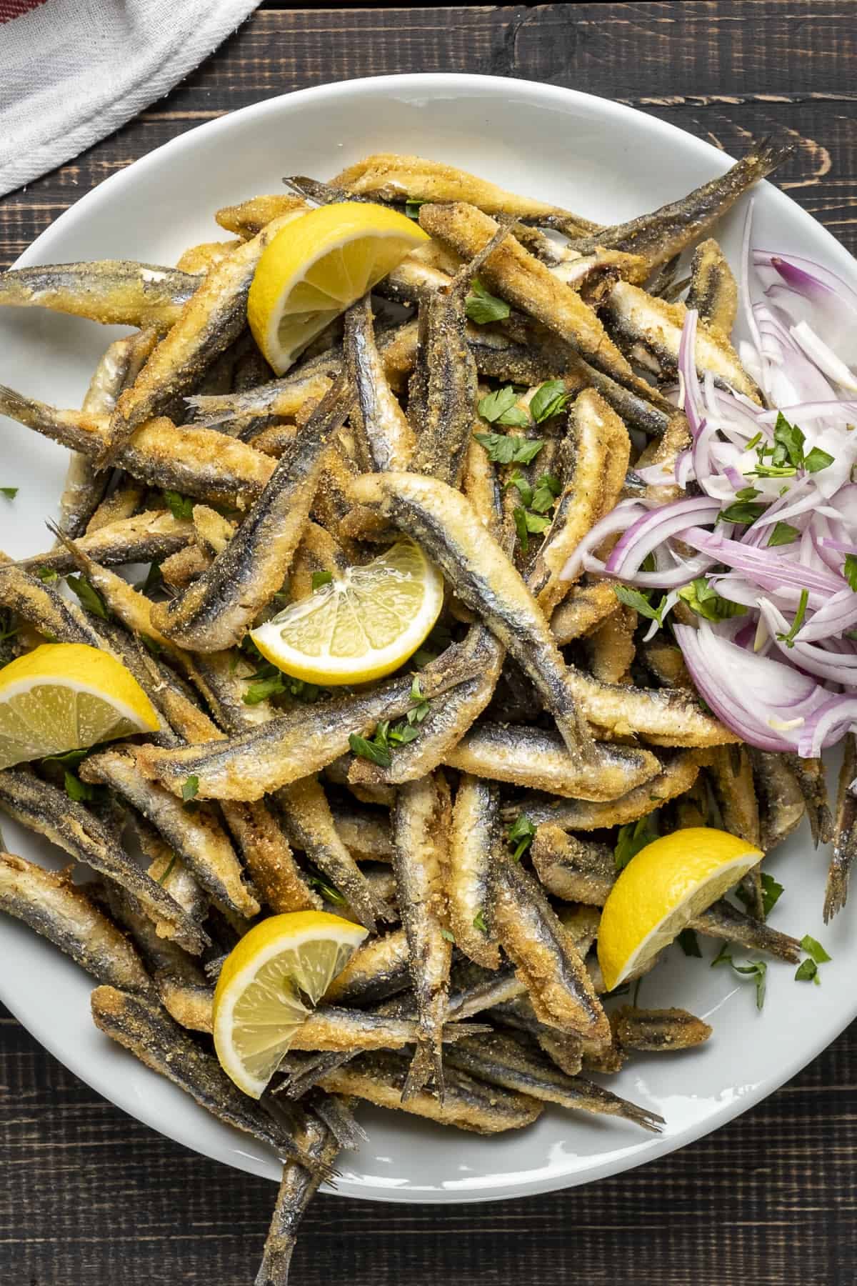 Fried Anchovies with Lemon and Red Onion