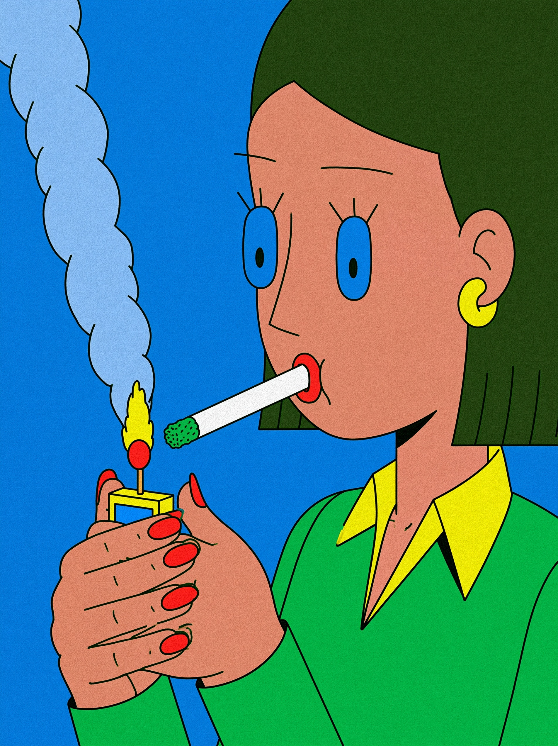 Digital Abstract Woman Lighting Up A Cigarette