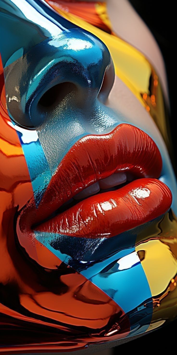 Glossy Red Lips Against Blue Background