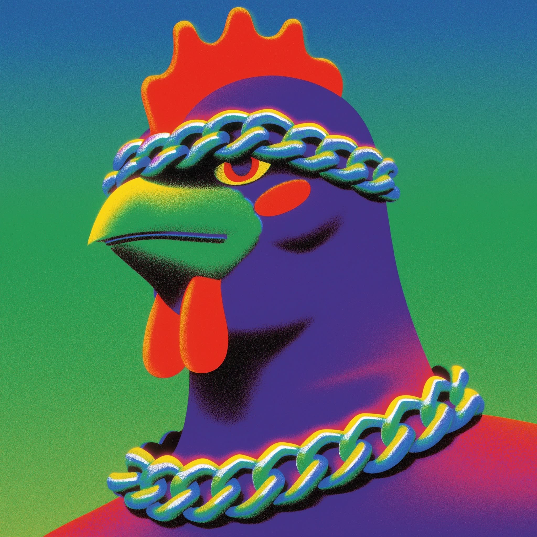 Colorful Rooster with Chain