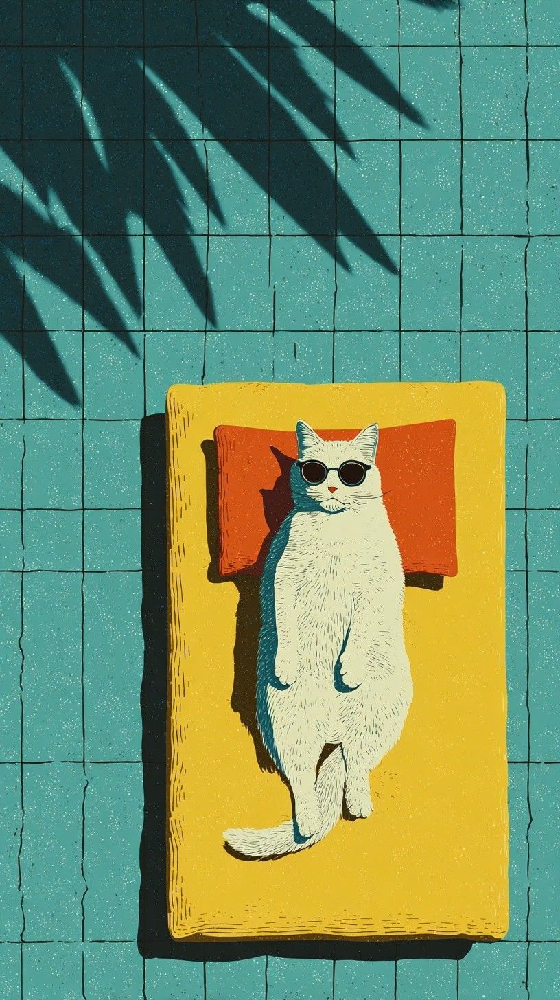 Cat Lounging by Pool