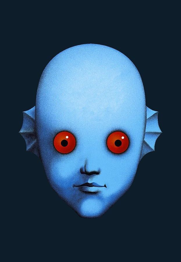 Blue Alien Head with Red Eyes